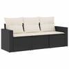 vidaXL 3-delige Loungeset met kussens poly rattan zwart
