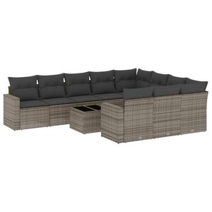 vidaXL 11-delige Loungeset met kussens poly rattan grijs