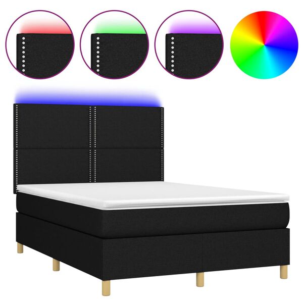 vidaXL Boxspring met matras en LED stof zwart 140x190 cm