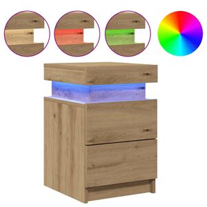 vidaXL Nachtkastje met LED 35x39x55 cm bewerkt hout artisanaal eiken