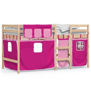 vidaXL Kinderhoogslaper met gordijnen 90x190 cm grenenhout roze