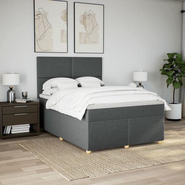 vidaXL Boxspring met matras stof donkergrijs 160x200 cm