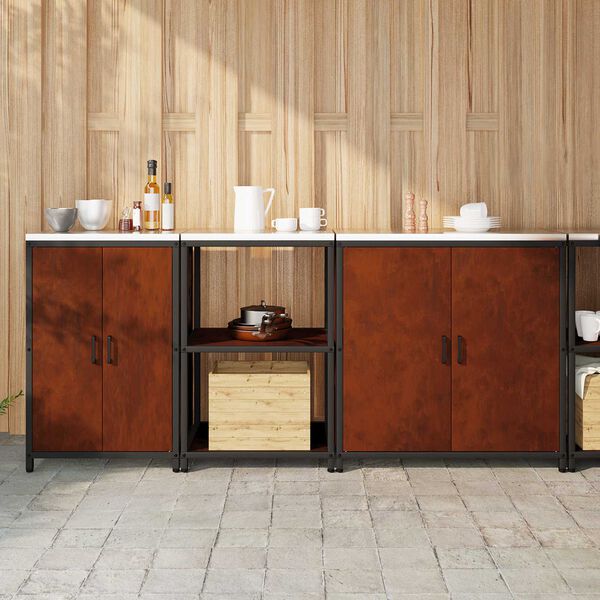 vidaXL Keukenopslag set met plank met opslag 3 pcs Roestig Cortenstaal