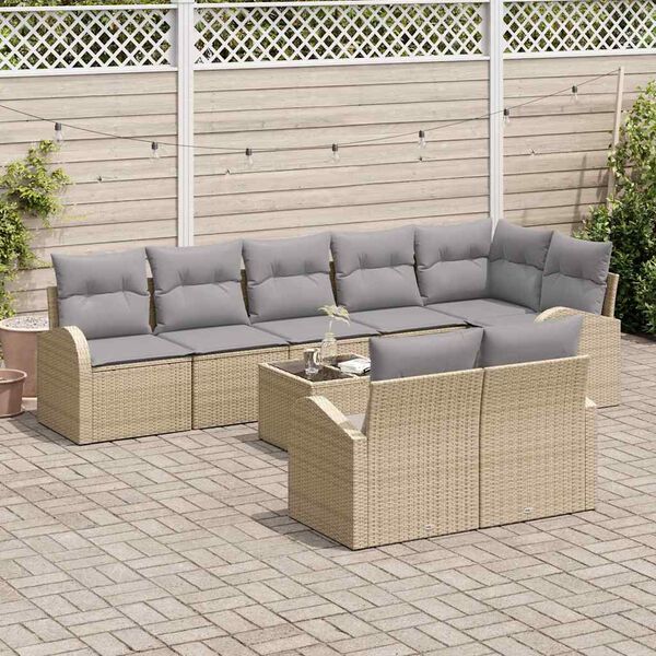 vidaXL Tuinbankenset met kussen 9 pcs Beige en lichtgrijs poly rattan