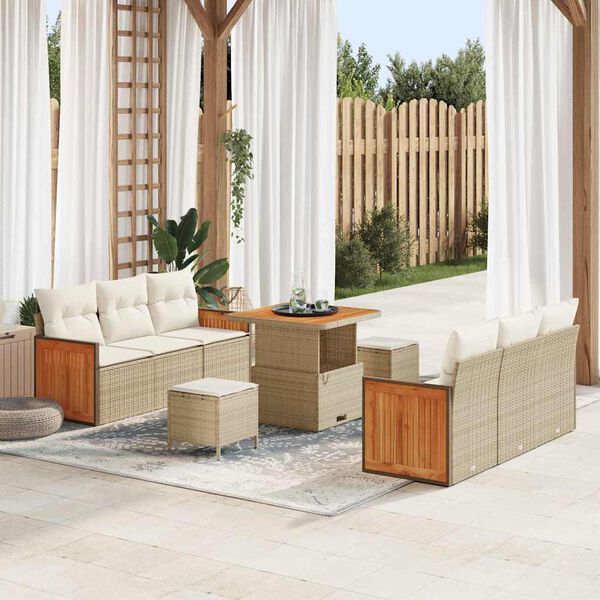 vidaXL Tuinbankenset met kussen 11 pcs Beige en Cr&egrave;me poly rattan