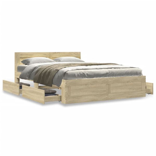 vidaXL Bedframe met hoofdeinde bewerkt hout sonoma eiken 120x190 cm