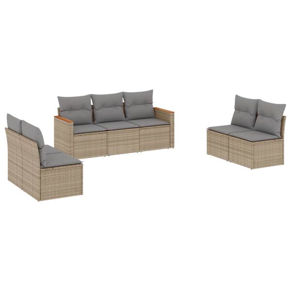 vidaXL 7-delige Loungeset met kussens poly rattan gemengd beige