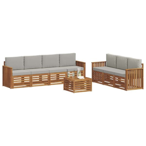 vidaXL Sofa-Sets 8 pcs Natuurlijk en Lichtgrijs Massief Acaciahout