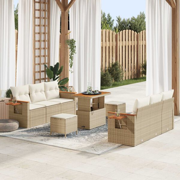 vidaXL Tuinbankenset met kussen 9 pcs Beige en Cr&egrave;me
