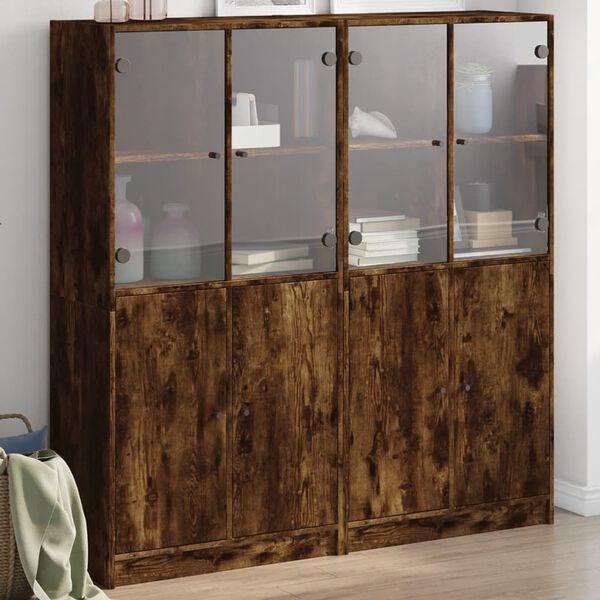 vidaXL Boekenkast met deuren 136x37x142 cm hout gerookt eikenkleurig