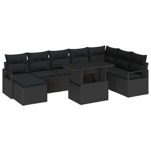 vidaXL Tuin Sofa Set met opslag 9 pcs Zwart Poly riet