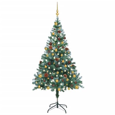 vidaXL Kerstboom met LED's en kerstballen en dennenappels sneeuw 150cm