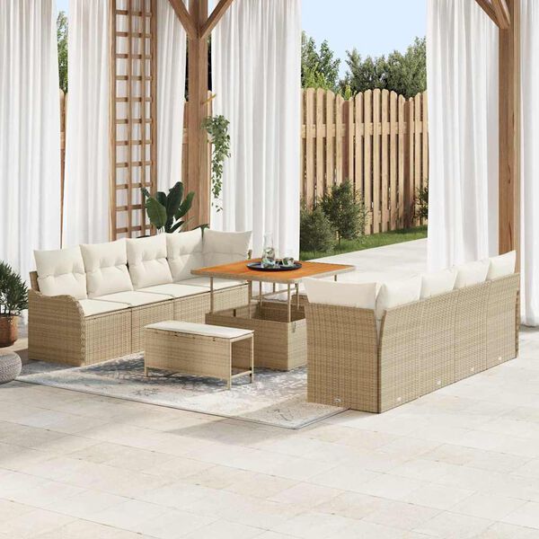 vidaXL Tuin Sofa Set met kussen met opslag 11 pcs Beige en Cr&egrave;me