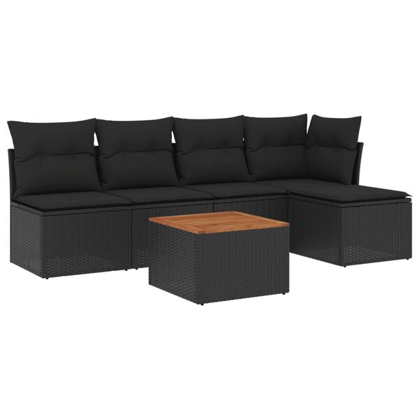 vidaXL 6-delige Loungeset met kussens poly rattan zwart