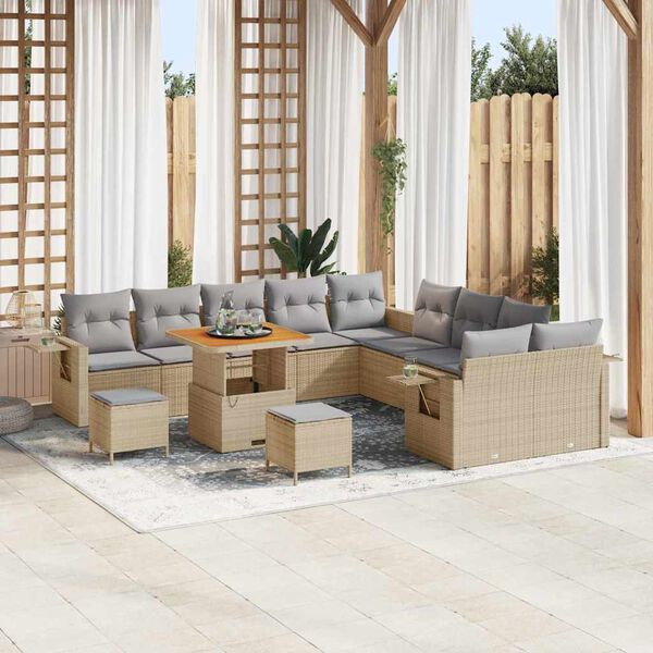 vidaXL Tuin Sofa Set met kussen met opslag 13 pcs Beige poly rattan