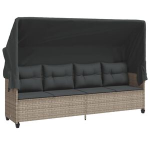 vidaXL Ligbed met luifel en kussens poly rattan&nbsp;lichtgrijs