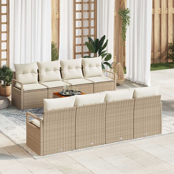 vidaXL Tuinbankenset met kussen 9 pcs Beige poly rattan