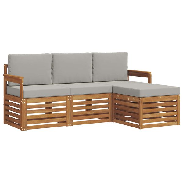vidaXL Sofa-Sets 4 pcs Natuurlijk en Lichtgrijs Massief Acaciahout