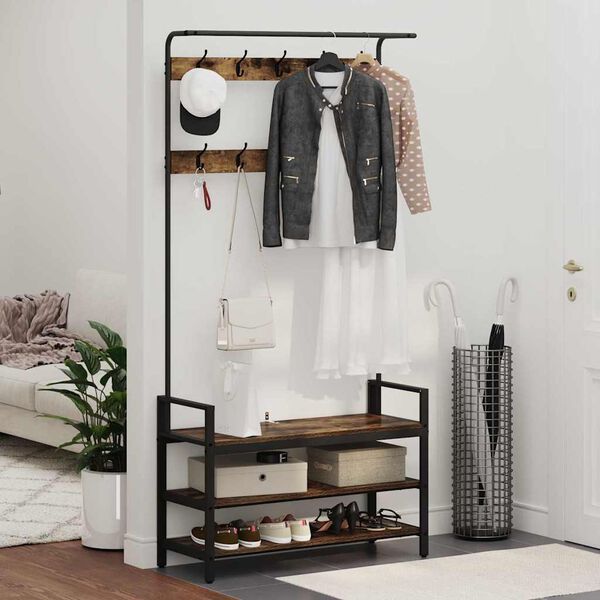 vidaXL Kapstok met plank Gerookt eiken 95 x 34 x 184 cm Bewerkt hout