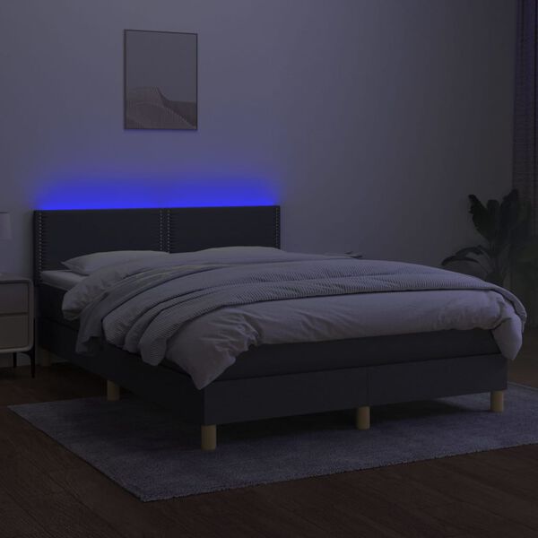 vidaXL Boxspring met matras en LED stof donkergrijs 140x190 cm