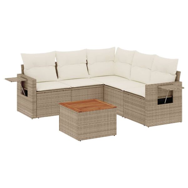 vidaXL 6-delige Loungeset met kussens poly rattan beige