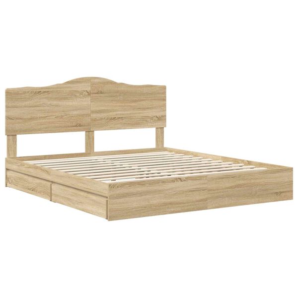 vidaXL Opslag bed met lade Sonoma Eiken 180 x 200 cm Bewerkt hout