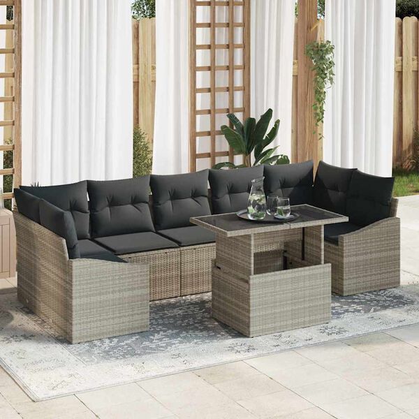 vidaXL Tuin Sofa Set met kussen 8 pcs Lichtgrijs poly rattan
