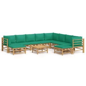 vidaXL 11-delige Loungeset met kussens bamboe groen