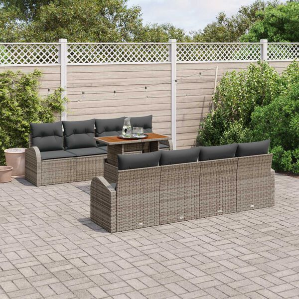 vidaXL Tuin Sofa Set met opslag 9 pcs Grijs Poly riet