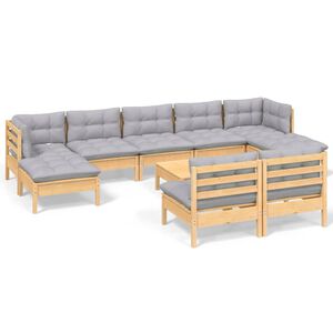 vidaXL 10-delige Loungeset met grijze kussens grenenhout