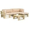 vidaXL 4-delige Loungeset pallet met zandkleurige kussens hout