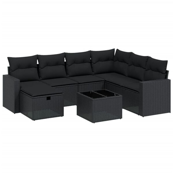 vidaXL 8-delige Loungeset met kussens poly rattan zwart