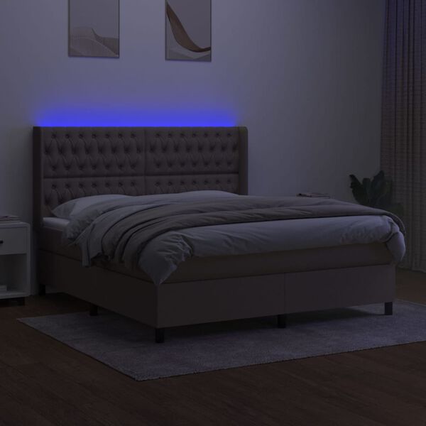 vidaXL Boxspring met matras en LED stof taupe 160x200 cm