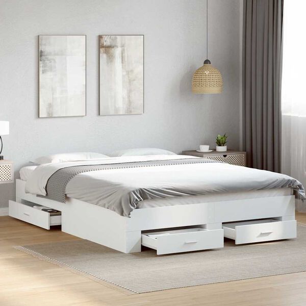 vidaXL Bedframe met lades bewerkt hout wit 150x200 cm