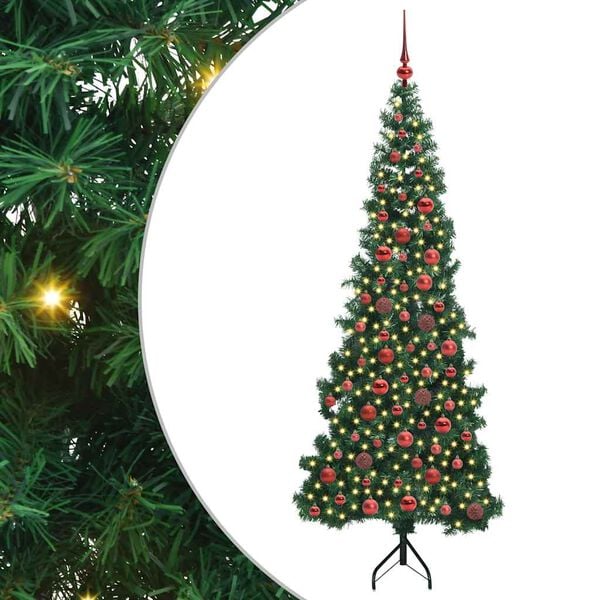 vidaXL Hoek Kunstkerstboom met 300 LED Groen 180 cm PVC en Metaal
