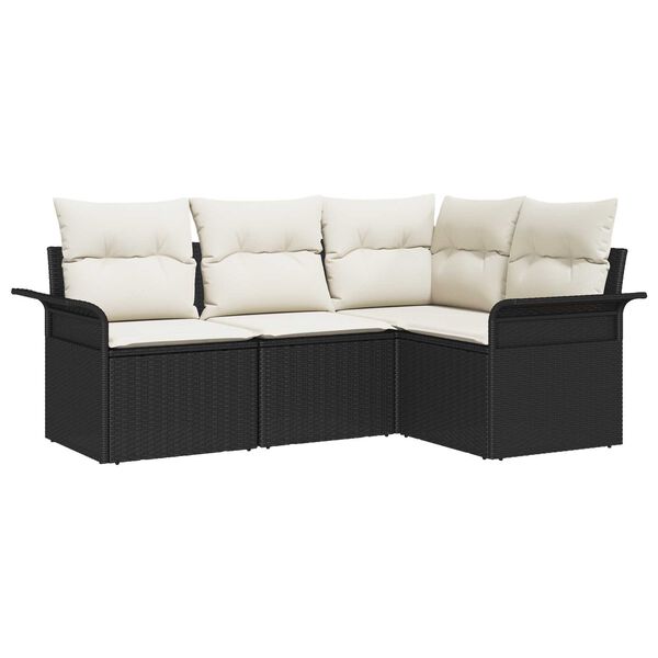 vidaXL Tuin Sofa Set met opslag 4 pcs Zwart poly rattan