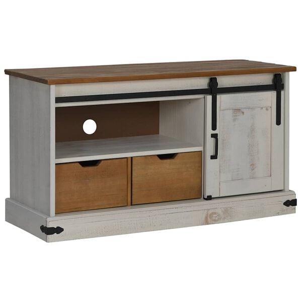 vidaXL Tv-meubel HALDEN met schuifdeur wit 110x40x60 cm massief hout