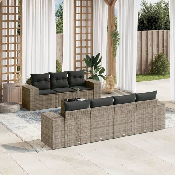 vidaXL 8-delige Loungeset met kussens poly rattan grijs