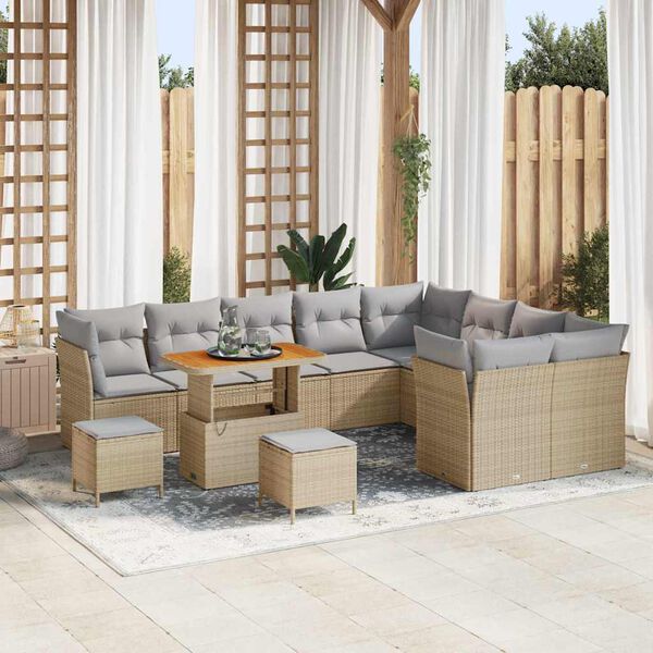 vidaXL Tuin Sofa Set met kussen met opslag 12 pcs beige en lichtgrijs