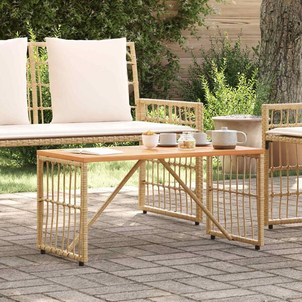 vidaXL Buiten Tafel Naturel 80 x 40 x 40 cm Staal en Poly Rattan