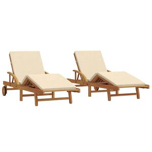 vidaXL Ligstoel 2 pcs Beige 200 x 67 x 84 cm Massief Acaciahout