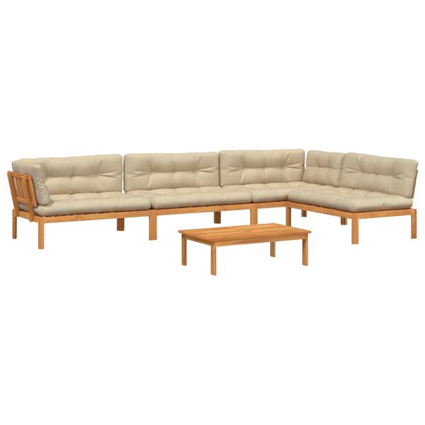 vidaXL 5-delige Loungeset pallet met kussens massief acaciahout