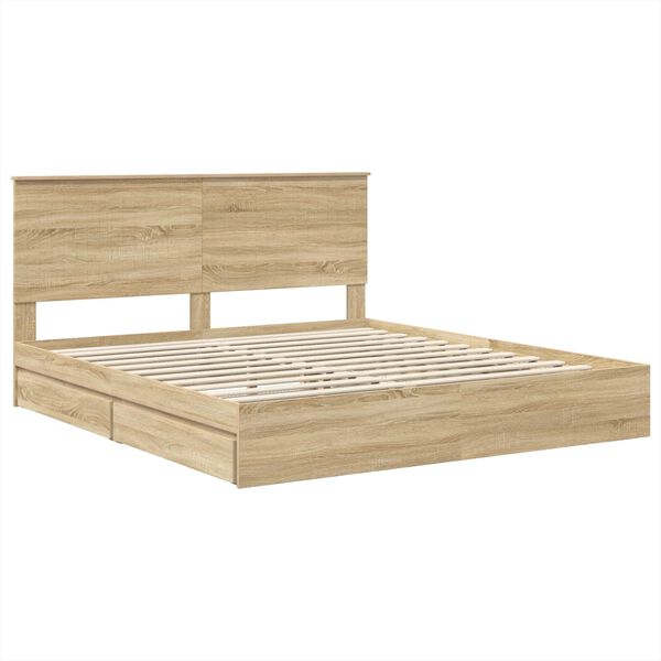 vidaXL Opslag bed met lade Sonoma Eiken 180 x 200 cm Bewerkt hout