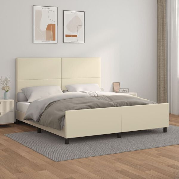 vidaXL Bedframe met hoofdbord kunstleer cr&egrave;mekleurig 180x200 cm