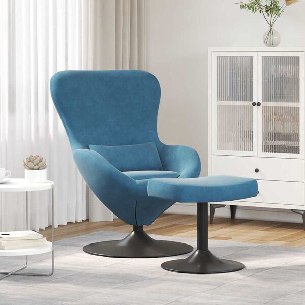 vidaXL Egg Chair met Voetsteun with Footstool Blauw Fluweel