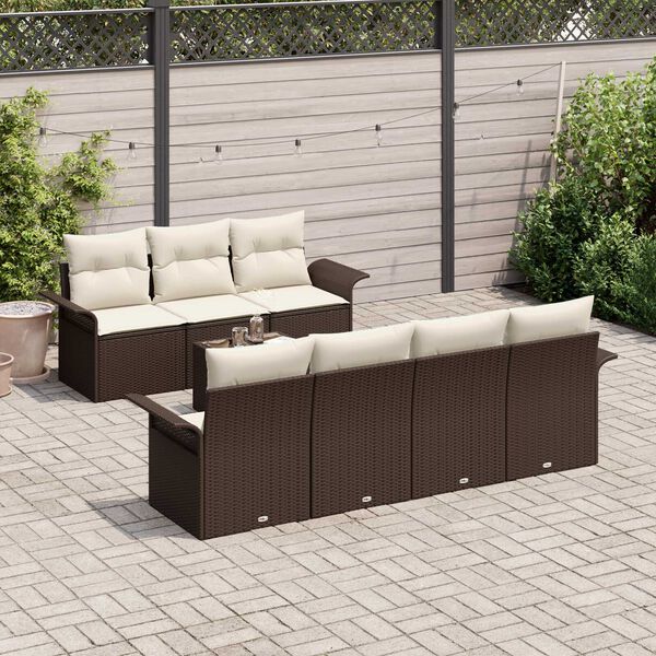 vidaXL Tuinbankenset met kussen 8 pcs Bruin en Crème poly rattan