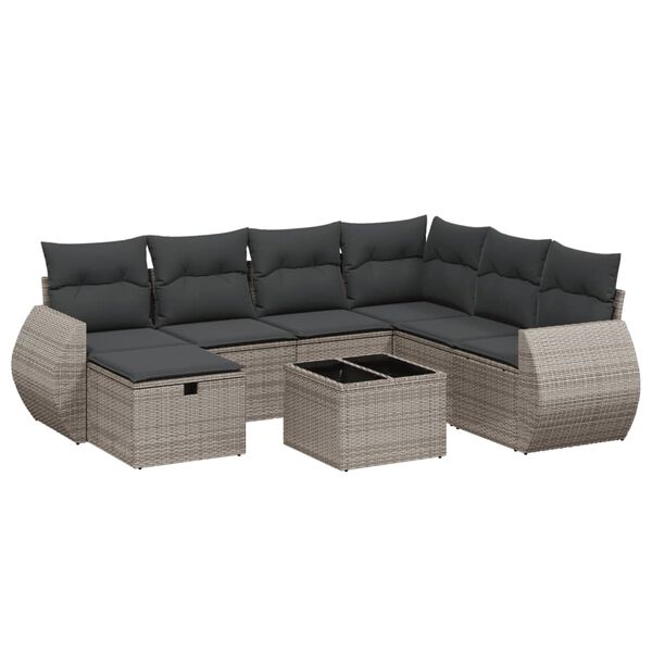 vidaXL 8-delige Loungeset met kussens poly rattan grijs