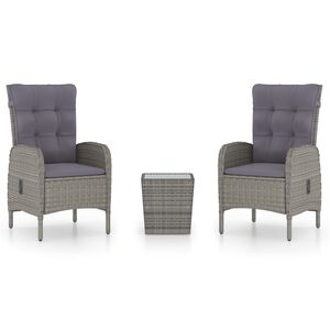 vidaXL 3-delige Bistroset poly rattan en glas grijs