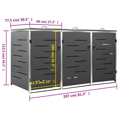 vidaXL Containerberging driedubbel 207x77,5x112,5 cm roestvrij staal
