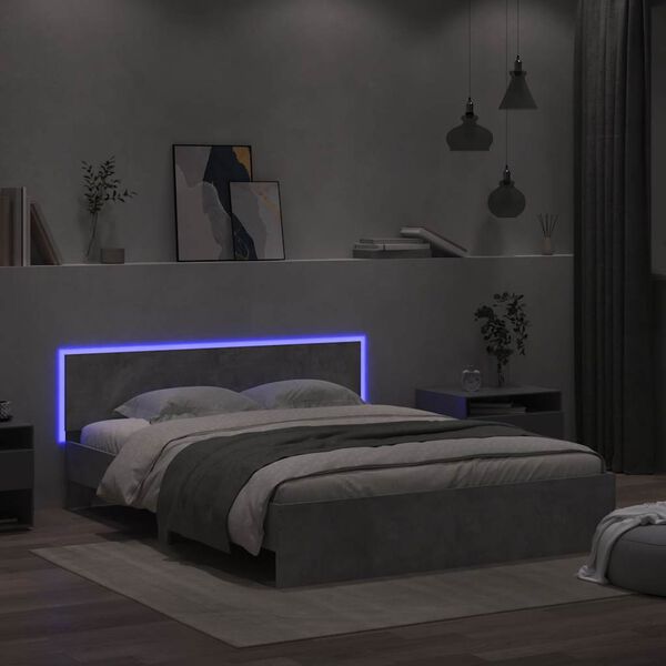 vidaXL Bedframe met hoofdeinde en LED betongrijs 150x200 cm
